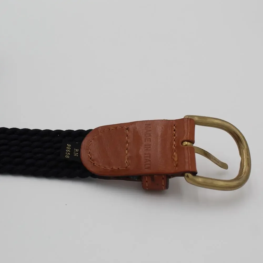 Paul & Shark Belt Navy Blue Braided Stretch Leather Brass Buckle Size 100 Italy
